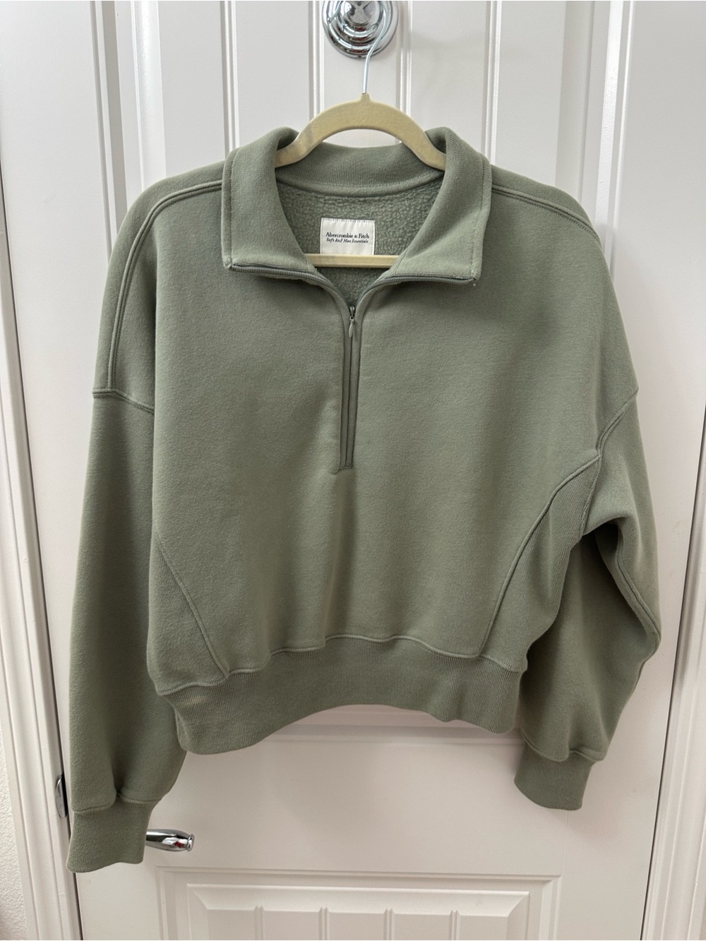 Abercrombie & Fitch Sage Green Half-Zip Fleece Pullover